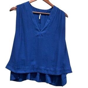Free People Darcy Cap Tank Top Womens XS Extra Small Cobalt Pleated Back Blouse